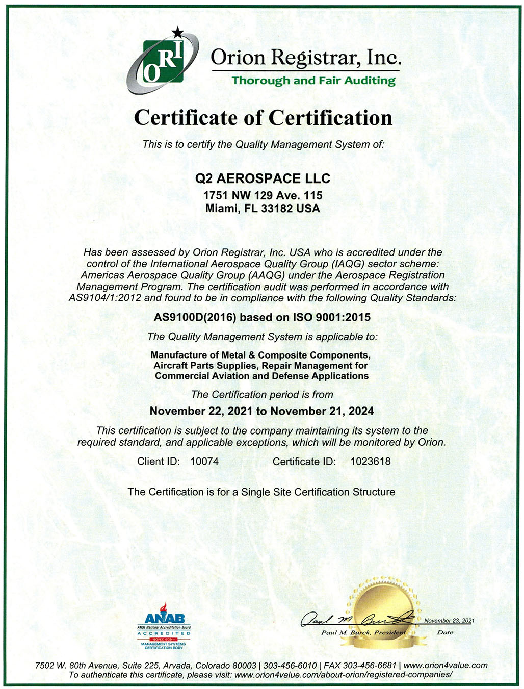 AS9100D ISO 9001 2015 CERT